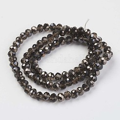 電気メッキ透明ガラスビーズ連売り  半黒メッキ  多面カット  ロンデル  ココナッツブラウン  3.5x3mm  穴：0.4mm  約123~127個/連  13.7~14.1インチ（35~36cm）&nbsp;EGLA-A034-T3mm-P12