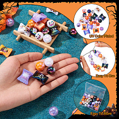 26個 10スタイル ハロウィーンテーマ UVメッキ レインボー 虹色アクリルビーズ  混合図形  ミックスカラー  15~20x15~25x10~15mm  穴：2~3mm&nbsp;PACR-TA0001-16