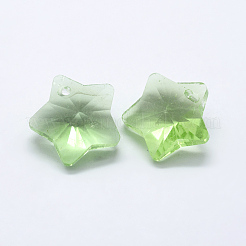 クリアガラスペンダント  多面カット  スターのチャーム  淡緑色  13x13.5x7mm  穴：1mm&nbsp;X-GLAA-P037-04-07