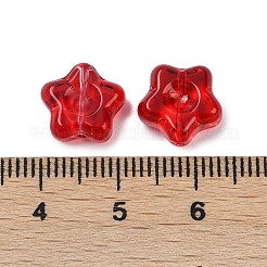 透明ガラスビーズ  スター  焼き付け塗料  レッド  10.5x11x5mm  穴：1mm&nbsp;DGLA-E004-12J