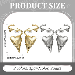 2 пара двухцветных сережек-гвоздиков в форме сердца из сплава EJEW-GO0001-24
