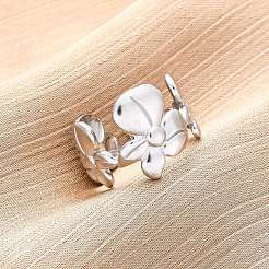 304ステンレススチールカフリング  花  ステンレス鋼色  15.5mm  内径: 調節可能&nbsp;RJEW-D306-25P