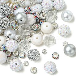 DIYジュエリー作成キット  アクリル＆樹脂＆プラスチックビーズ50個を含む  ポリマー粘土ラインストーンビーズ50個  50個真鍮ラインストーンスペーサービーズ  ホワイト  20mm  穴：2.5mm&nbsp;DIY-CJ0003-41