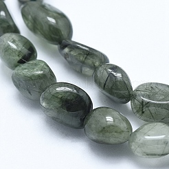 Нити бусин из натурального зеленого рутилированного кварца G-E483-49