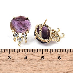 Boucles d'oreilles à tige en laiton avec micro pavé de zircons cubiques et améthyste naturelle&nbsp;KK-Z096-05G-03