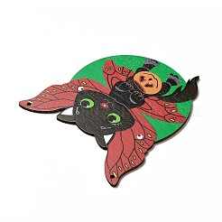 片面プリントウッドビッグペンダント  ハロウィンチャーム  猫の形  150x135x3.5mm  穴：4mm&nbsp;WOOD-I010-10B