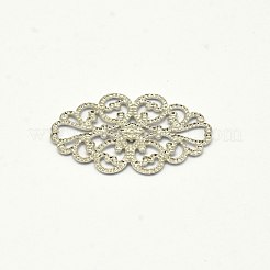 真鍮製フィリグリー透かしコネクター  花  銀色のメッキ  32x20x1mm&nbsp;KK-E710-68S