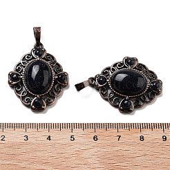 合成ブルーゴールドストーン菱形ペンダント  赤銅トーンの真鍮チャーム  34x27x8mm  穴：8x5mm&nbsp;G-K363-02R-19
