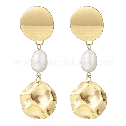 Плоские круглые серьги-гвоздики с натуральным культивированным пресноводным жемчугом EJEW-JE06755