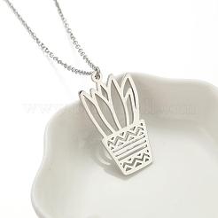 Collares con colgante de planta en maceta calada de acero inoxidable 304 para mujer&nbsp;WGA529A-10
