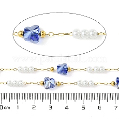 10m イオンプレーティング(IP) 304 ステンレススチール & ABS プラスチックパールビーズ & バタフライガラスリンクチェーン  ハンダ付け  スプールで  18KGP本金メッキ  藤紫色  蝶：6.5x7.5x5mm  ビーズ：4x3.5mm  約32.81フィート（10m）/ロール&nbsp;CHS-G035-04G-10