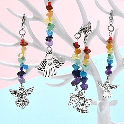 30 шт. 5 стиля чакра натуральные и синтетические драгоценные камни и сплав подвеска ангел украшение HJEW-YW00067