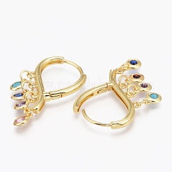 Orecchini a cerchio huggie in zirconi cubici micro pavè di ottone&nbsp;EJEW-L231-57G