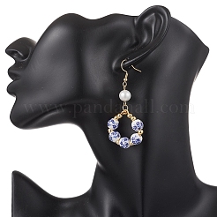 Круглые подвесные серьги из печатного фарфора&nbsp;EJEW-JE06838-02