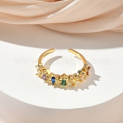 Anillos abiertos de latón con micropavé de circonitas cúbicas para mujer&nbsp;RJEW-C163-08G