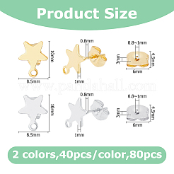 80 шт. 2 цвета фурнитура для сережек-гвоздиков из нержавеющей стали 304 KK-HS0001-76