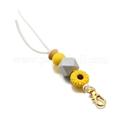 Decorazioni pendenti con perline di legno naturale e silicone di girasole&nbsp;HJEW-JM03080-01