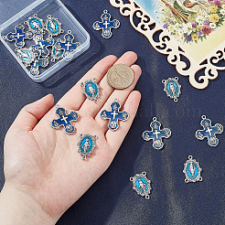 10 pieza de aleación religiosa esmaltada azul ovalada con componentes de araña virgen.&nbsp;FIND-SC0024-36
