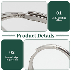 1 pièce de bague réglable en argent sterling plaqué rhodium avec 925 composants&nbsp;FIND-PH0023-51