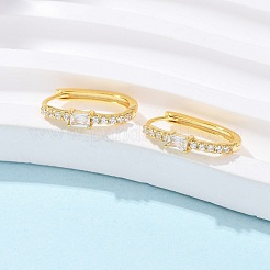 Серьги-кольца из стерлингового серебра с микропаве из прозрачных кубических цирконий овальной формы&nbsp;EJEW-K317-09G