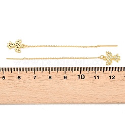 Серьга-нить из латуни с микропаве и прозрачными кубическими циркониями.&nbsp;EJEW-H182-08G