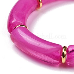 アクリルチューブビーズストレッチブレスレット  真鍮のビーズで  ショッキングピンク  内径：2-1/8インチ（5.5cm）&nbsp;X-BJEW-JB07774-01