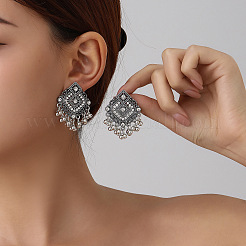 合金クリスタルラインストーン菱形シャンデリアピアス（女性用）  スタッドのピアス  銀  45x30mm&nbsp;WG50357-02