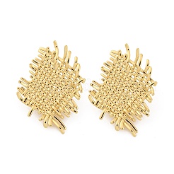 Плетеные ромбовидные серьги-гвоздики из латуни&nbsp;EJEW-R025-19G