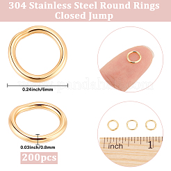 304ステンレススチール製ラウンドリング200個  はんだ付け丸カン  クローズド丸カン  ゴールドカラー  6x0.8mm  内径：4.5mm&nbsp;STAS-BBC0010-21A