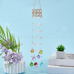 Цветочные круглые стеклянные бусины с кисточками HJEW-WH20020-007C