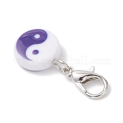 Плоские круглые подвесные украшения из непрозрачного акрила с узором инь-ян&nbsp;HJEW-JM04188