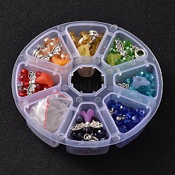 ブレスレットやネックレス用のプラスチックボックスDIYのジュエリーセット  1BOX様々な色のガラスビーズ  合金アクリルペンダントと韓国弾性水晶の線  素敵なウェディングドレスエンジェルダングル  カラフル  6x4mm  穴：1mm&nbsp;DIY-CP00025