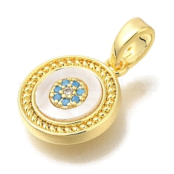 Pendentifs en laiton micro pavé de zircons cubiques et coquillages&nbsp;KK-K388-77G-01