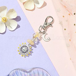 天然シトリン、アメジスト、ラピスラズリ、レッドジャスパー、合成ターコイズチップペンダント装飾  バッグの鍵飾りに使える太陽のチャーム付き合金製フラットラウンド  88mm&nbsp;HJEW-MZ00096