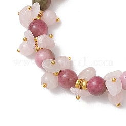 Браслеты из латуни и натуральных смешанных драгоценных камней с круглыми бусинами для женщин&nbsp;BJEW-JB13151-01