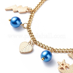 Bracelet à breloques en alliage émaillé et perles de verre avec chaînes en acier inoxydable 304 pour femme&nbsp;BJEW-JB08707-02
