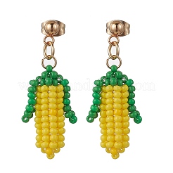 Кукуруза 304 нержавеющая сталь класса А круглые стеклянные бусины серьги-гвоздики EJEW-MZ00438