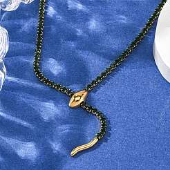 304 нержавеющая сталь изумрудные стразы змея теннисные ожерелья для женщин&nbsp;LS-NJEW-A051-02G