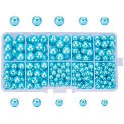 環境に優しい染めガラスパールラウンドパールビーズ  空色  5~10mm  穴：1.2~1.5mm  約340個/箱&nbsp;HY-PH0009-RB104