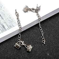 鉄アジャスターチェーン  リボン端部を有します  合金カニカンとティアドロップチャーム  プラチナ  長さ33mm  カニカン:12x7x3mm  クリップ：8x7.5mm  チェーンエクステンダー：8x8x6mm。&nbsp;IFIN-P006-01