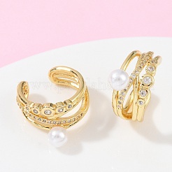 Pendientes tipo brazalete de latón con micropavé de circonitas cúbicas transparentes en forma de C&nbsp;EJEW-Z111-04G-02