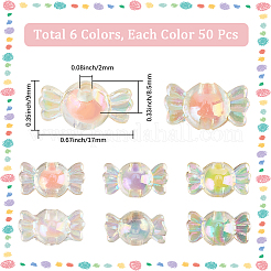 300шт 6 цвета прозрачные акриловые бусины&nbsp;TACR-PA0001-01