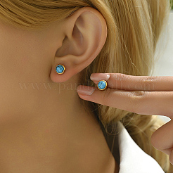 Boucles d'oreilles à tige rondes et plates en acier inoxydable 304 plaqué or 18 carat véritable&nbsp;ZB4928-4