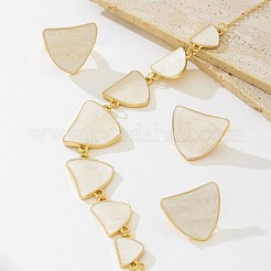 アーチ合金エナメルスタッドピアス＆ペンダントネックレス＆リングセット  ゴールドカラー  ホワイト  405mm&nbsp;FS-WG87828-01