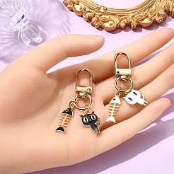 2 шт. эмалевая подвеска в виде кошки и рыбьей кости&nbsp;KEYC-YW00170