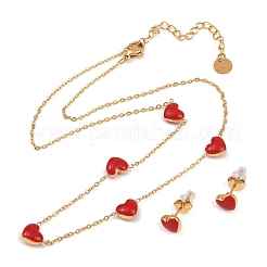 Комплекты из ожерелий и серег-гвоздиков из нержавеющей стали 304 в форме сердца для женщин&nbsp;SJEW-K003-03G