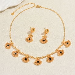 Halskette und Ohrstecker-Set im Ethno-Stil aus Messing mit Filigranem Fächeranhänger und Mikropavé-Fassung aus Zirkonia für Damen&nbsp;KU3704