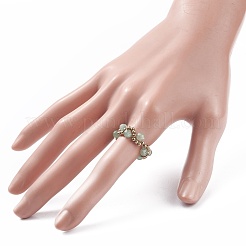 Anello per dito con perline intrecciate in avventurina verde naturale e semi di vetro&nbsp;RJEW-JR00465-02