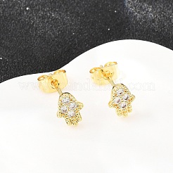 Orecchini a bottone in ottone con zirconi chiari e micro pavè&nbsp;EJEW-F405-21B-G