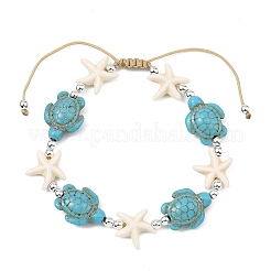 Bracelets ajustables en perles tressées de turquoise synthétique teintée et d'hématite synthétique non magnétique pour femmes et hommes&nbsp;BJEW-JB13778-01
